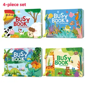 Toddler Interactive Activity Book Set, Durable Cardboard Early Learning Books, Farm Ocean Dinosaurs Animals, Perfect for Parent-Child Interaction, Toddler Busy Book