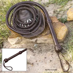 8' Handcrafted Dark Brown Leather Bull Whip, Woven Premium Leather Construction for Strength and Flexibility, Traditional Age-Old Leather Crafting Method, Durable and Functional Design with Tightly Braided Body,