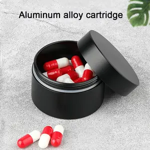 Outdoor waterproof travel pill organizer, round daily pocket vitamin case, EDC portable aluminum alloy pill box