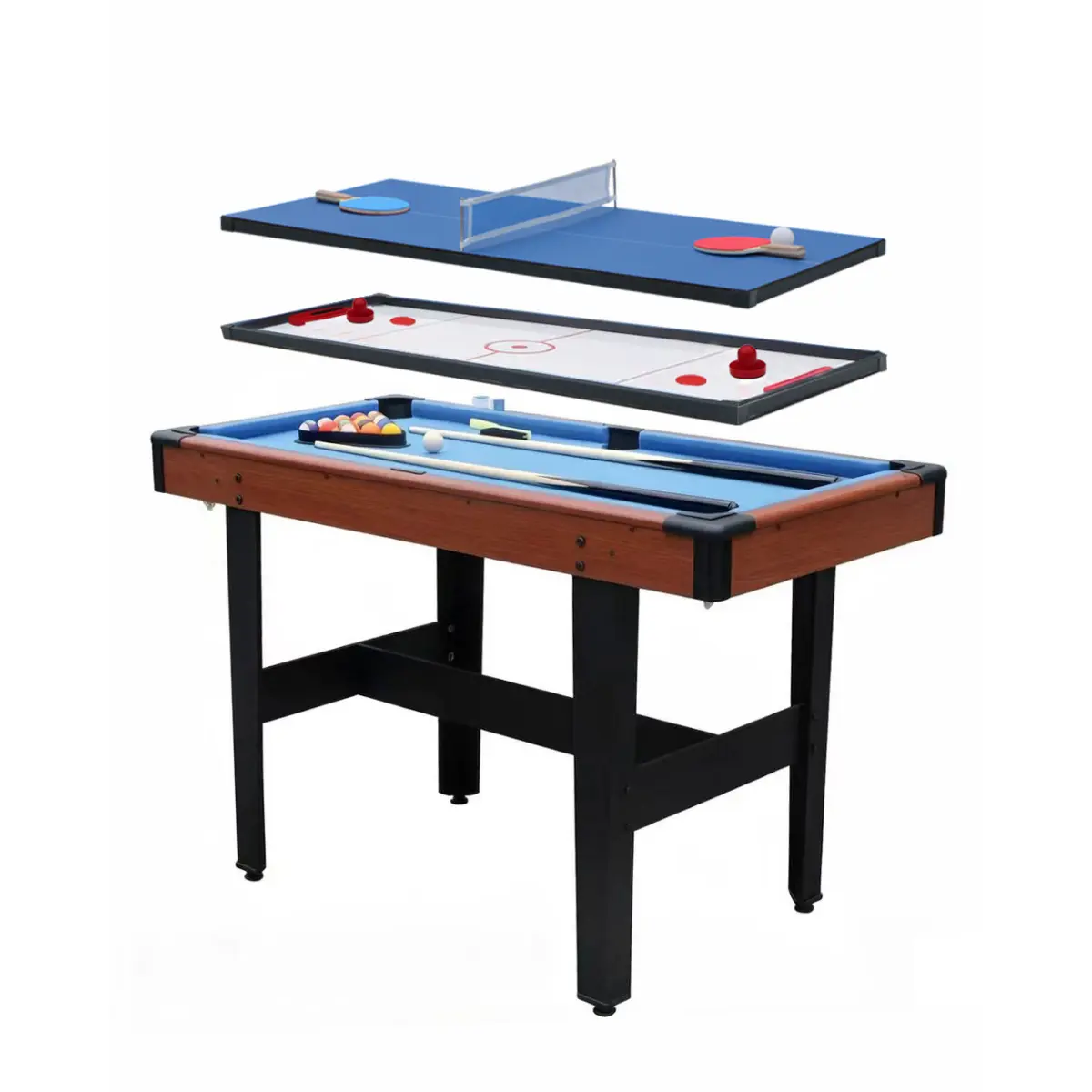 Fahuac 4ft 3-in-1 Game Table - MDF Construction with Velvet Billiards, Glide Hockey, PVC Table Tennis, 43.5*19.5 inches Size, Complete Accessories for Friends, Family, Tables