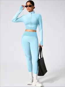 Women's High Waist Knit Yoga Set, Tummy Control Butt Lift Fitness Running Outdoor Sports, Gym Workout Clothes, European Style Fit Clothes