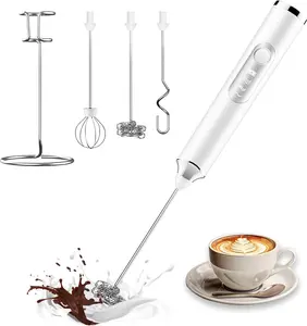 Milk Frother Handheld, Rechargeable Coffee Frother Wand with 2 Stainless Whisks 3 Speeds, Drink Mixer, Electric Foam Maker, Hand Mixer for Lattes, Cappuccino, Matcha, Egg, White