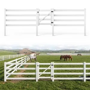 Fencer Wire 204FT Vinyl Ranch Fence Kit, 4-Rail White PVC Fence System with 5ft H x 4ft W Gate, 7ft Posts & 8ft Rails, UV-Resistant, Easy Installation, Durable Outdoor Fencing for Ranch, Yard & Farm
