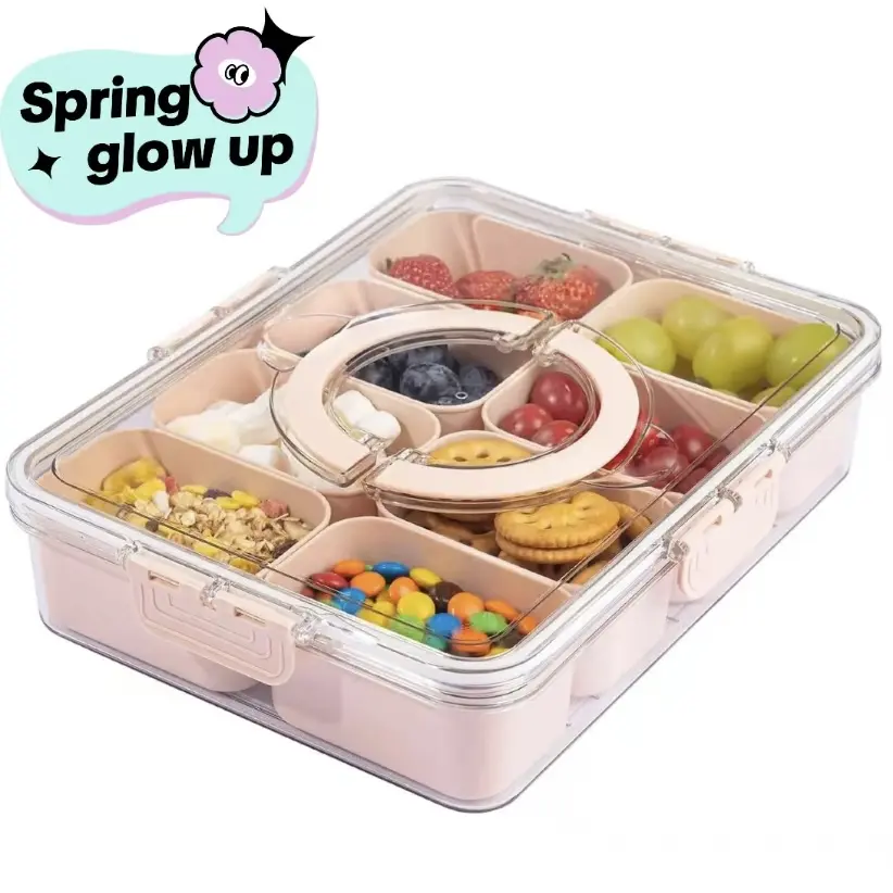White Round Transparent Compartmentalized Airtight Kitchen Storage Box with Lid, Handle, Large Base - Kitchen Accessories, Leak-Proof, Food-Safe Organizer Storage Boxes for Meal Prep, Snacks