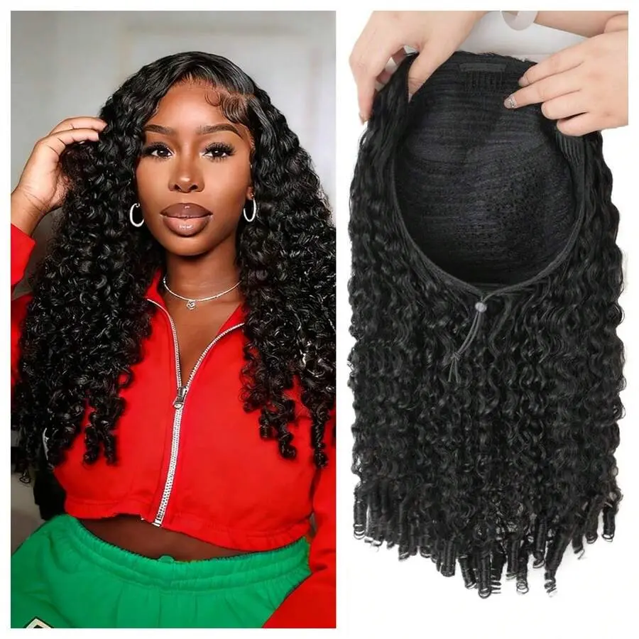Bling Hair Half Wig Burmese Curly Glueless Human Hair Wigs With Drawstring Seamless Clip 180 Density Beginner Friendly Curly Wigs For Women