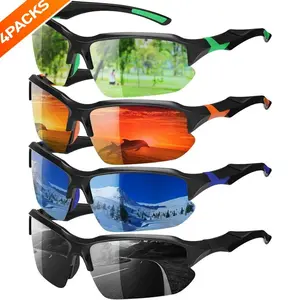 Unisex 4-Pack Polarized Sports Sunglasses - 100% UV400 UV-Protection Lens, Half-Frame, Lightweight Durable Plastic Eyewear Set with Resin Polycarbonate Anti-Glare Mirrored Anti-Fog Lenses, Ideal for Cycling, Outdoor Athletic Adventures