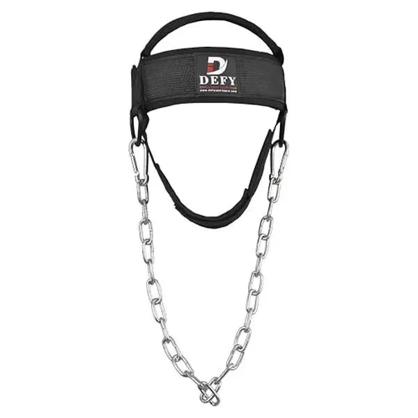 Neck Harness for Weight Lifting Adjustable Neck Strengthener with Heavy Duty Steel Chain Padded Support and Head & Chin Straps for Gym Boxing MMA and Injury Recovery