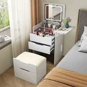 [SOIYELIFE] Unbeatable 3-in-1 Makeup Vanity Set! Hidden Panel, Charging Station, 3 Drawers, Lights. Compact Dressing Tab with Hidden Stool. Perfect for Bedroom, Ideal for Thanksgiving & Christmas!