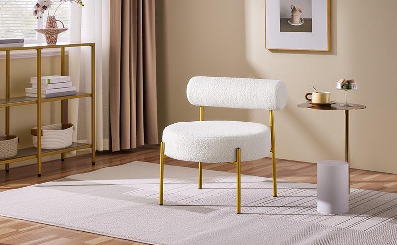 Yaheetech Modern Vanity Chair, Boucle Fabric Accent Chair with Gold Metal Legs for Living Room Makeup Room