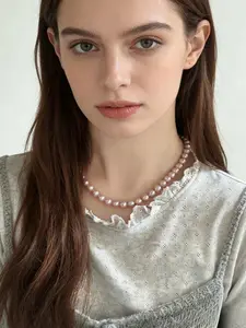 Ne04 Freshwater Cherry Pink Pearls, 8–9 mm, Full String Necklace