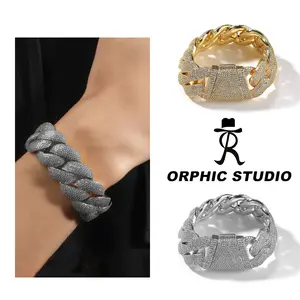 ORP 24MM Zircon Bracelet Hip-Hop Light Luxury Men's Cuban Chain for Man/BF Gift Maximalist Jewelry Non Tarnish Jewelry Trendy Stack Bangle