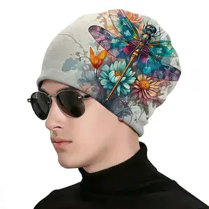 Dragonfly Print Beanie Caps, Lightweight Elastic Boho Style Hat for Men Women Outdoor Parties 1pc Pack