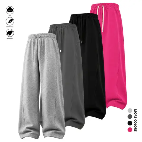 Men’s straight-leg sweatpants with drawstring and front seam design, relaxed casual pants with side pockets for streetwear outfits