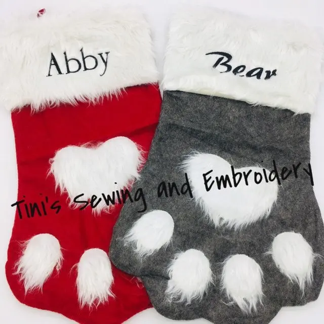 Personalized Pet Christmas Stocking, Embroidered Fleece Paw Print Stocking, Custom Dog Cat Xmas Stocking, Holiday Fireplace Decor, Christmas Gift for Pets – For Personalization, Message Our Shop