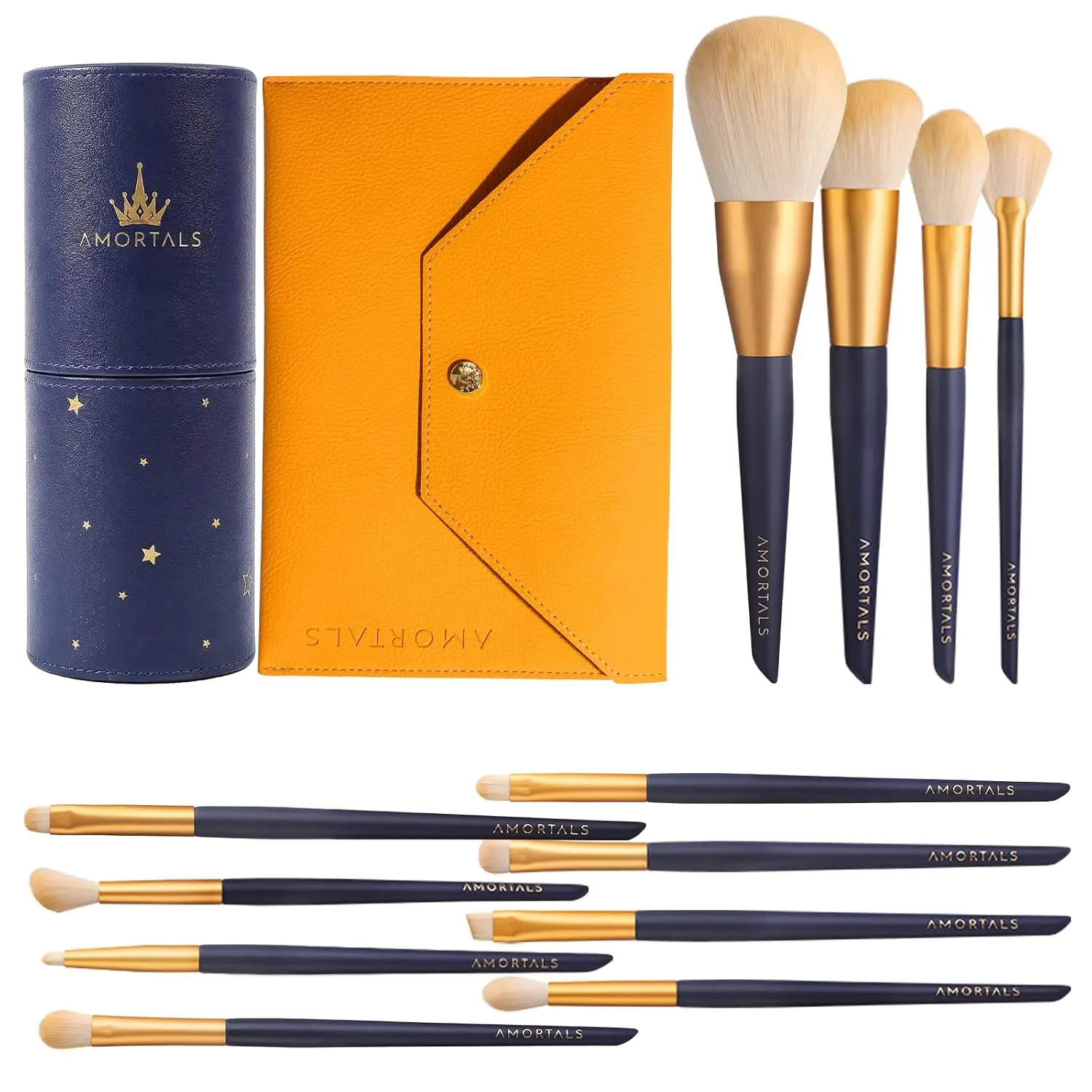 AMORTALS 12-Pcs Professional Makeup Brush Set with Case - Premium Synthetic Bristles, Vegan Safe, Suit All Skin, Apply Evenly for Foundation, Powder, Eyeshadow, Blush, Cruelty-Free Full Face Kit, Smoothing
