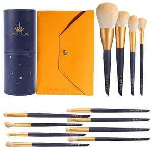 AMORTALS 12-Piece Professional Makeup Brush Set with Case - Premium Synthetic Bristles for Foundation, Powder & Eyeshadow, Vegan & Cruelty-Free Kit for Full Face Makeup & Sensitive Skin