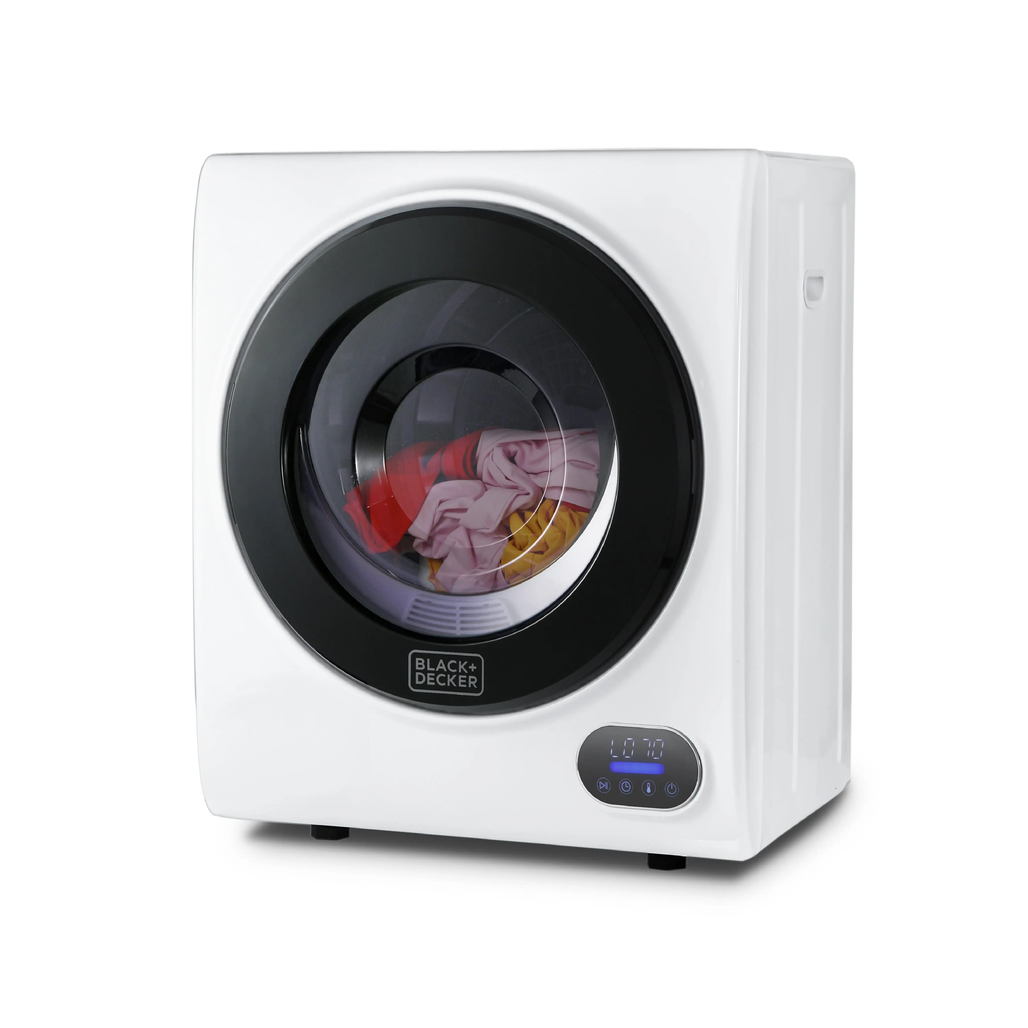 BLACK+DECKER 1.5 Cu. Ft. Compact Dryer, 5.5 lb. Capacity, 850W 120V Vented Electric Drying Machine with Stainless Steel Drum, Portable Dryer for Laundry for Standard Wall Outlet, BCED15, White
