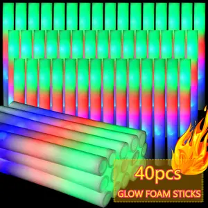 40Pcs Christmas Party Foam Glow Sticks with 3 Modes Colorful Led Flashing Light Stick Glow in The Dark Party Supplies for Thanksgiving Halloween Raves XMAS Christmas Decor Fall Sticks