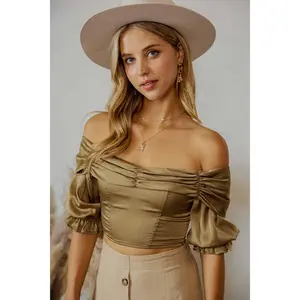 Endless Blu Sage Ruched Detail Off Shoulder Top