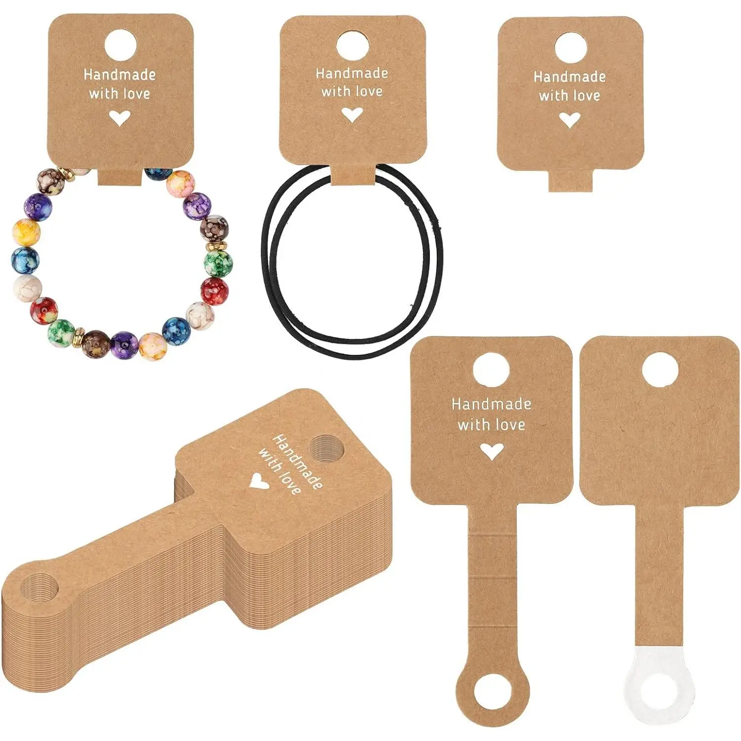 100 count Self Adhesive Bracelet Display Cards, Handmade with Love Blank Cards,  Packaging for Selling, Hanging Display Cards for , Bracelet, and Necklace(4"x1.5