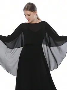 Women's Solid Color Chiffon Cape Wrap, Lightweight Breathable UV Protection Shawl, Soft Comfortable Fashion Accessory for Dress