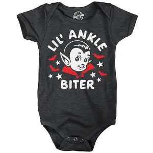 Lil Ankle Biter Baby Bodysuit Funny Sarcastic Vampire Graphic Novelty Halloween Jumper For Infants Funny Baby Onesies Halloween Clothes for Baby Novelty Onesie Black -