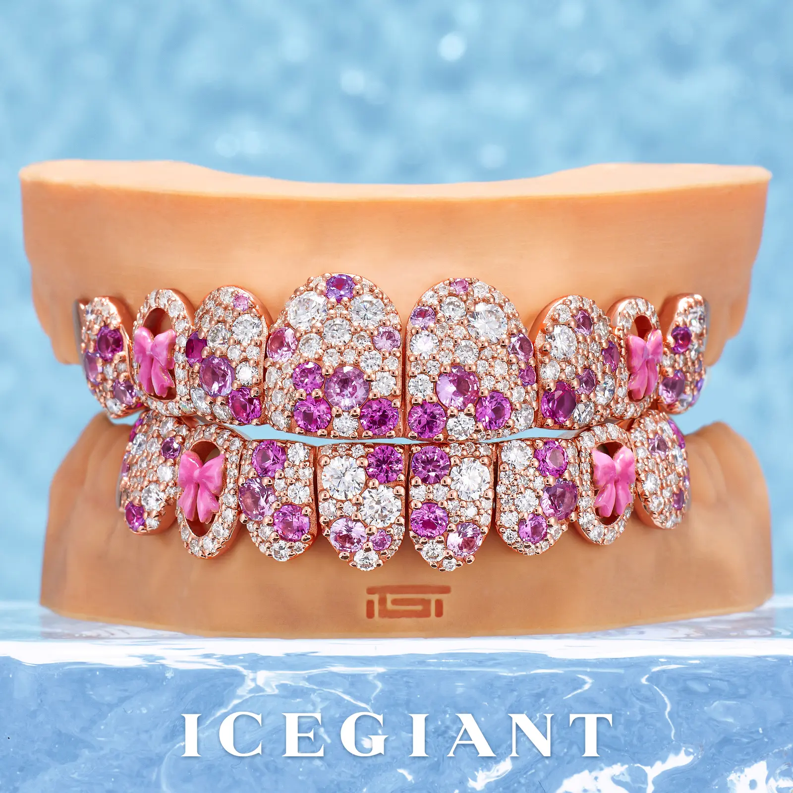 Pink Ribbon Mosaic Style Grillz Teeth Kit, Aesthetic Jewelry Accessory, Ideal Gift for Streetwear Enthusiasts