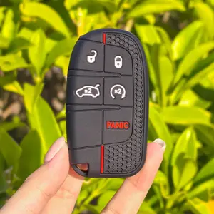 Premium 5-Button Smart Key Case Cover for Jeep Renegade/Cherokee, Dodge Journey/Charger, Chrysler 200/300 - Durable High-Quality Silicone Shell Fob with Ergonomic Grip, Sleek Red Design, Anti-Scratch Protection & Enhanced Vehicle