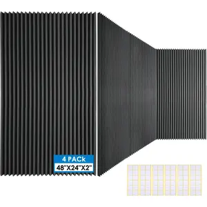 2 PCS Acoustic Panels,48''X24''X2'' Soundproof Foam Wall Panels,High Density Fireproof Noise Cancelling Foam Studio Foam Panel,Noise (Black-4 Pack)