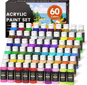 Set, 60 Colors in 2oz/60ml Bottles, Non , , Rich Pigments   for Artists, Students, Beginners Painting on Rocks Canvas  Clay Fabric Ceramic Crafts