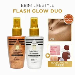 EBIN Hair & Body Glitter Mist (Rose Gold/Platinum) + FREE Boob Tape | Flash-Ready Glow, Lightweight Shimmer, Radiant Finish