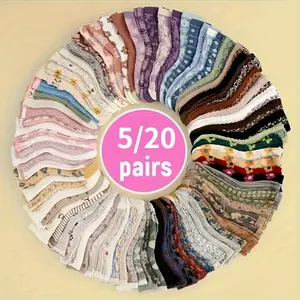 Women's Embossed Floral Casual Soft Socks - 5/8/20-Pair Forest-Style Breathable Invisible Socks, 20-Pair Random Option, Suitable for Spring & Summer Travel, Camping, Embossed Floral Socks