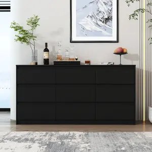 FUFU&GAGA Modern Dresser Chest of Drawers, 9 Drawer Dresser with No Handle Design, Contemporary 9 Drawer Cabinet Drawer Chest, Dresser for Bedroom
