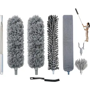 Microfiber Feather Duster with Extension Pole 100 Inches, (8 PCS), Cleaning Brush, Dusters for Cleaning High Ceilings, Cobwebs, Blinds, Cars, Reusable, Washable, Extendable, Ceiling Fan Cleaner Duster