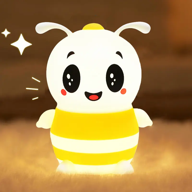 Bee Night Light for Kids, Cute Nursery Night Light,  LED Squishy Bee Lamp, Silicone Bee Dimmable Light, Rechargeable Bedside Touch Lamp for Bedroom Portable Long Lasting Companion