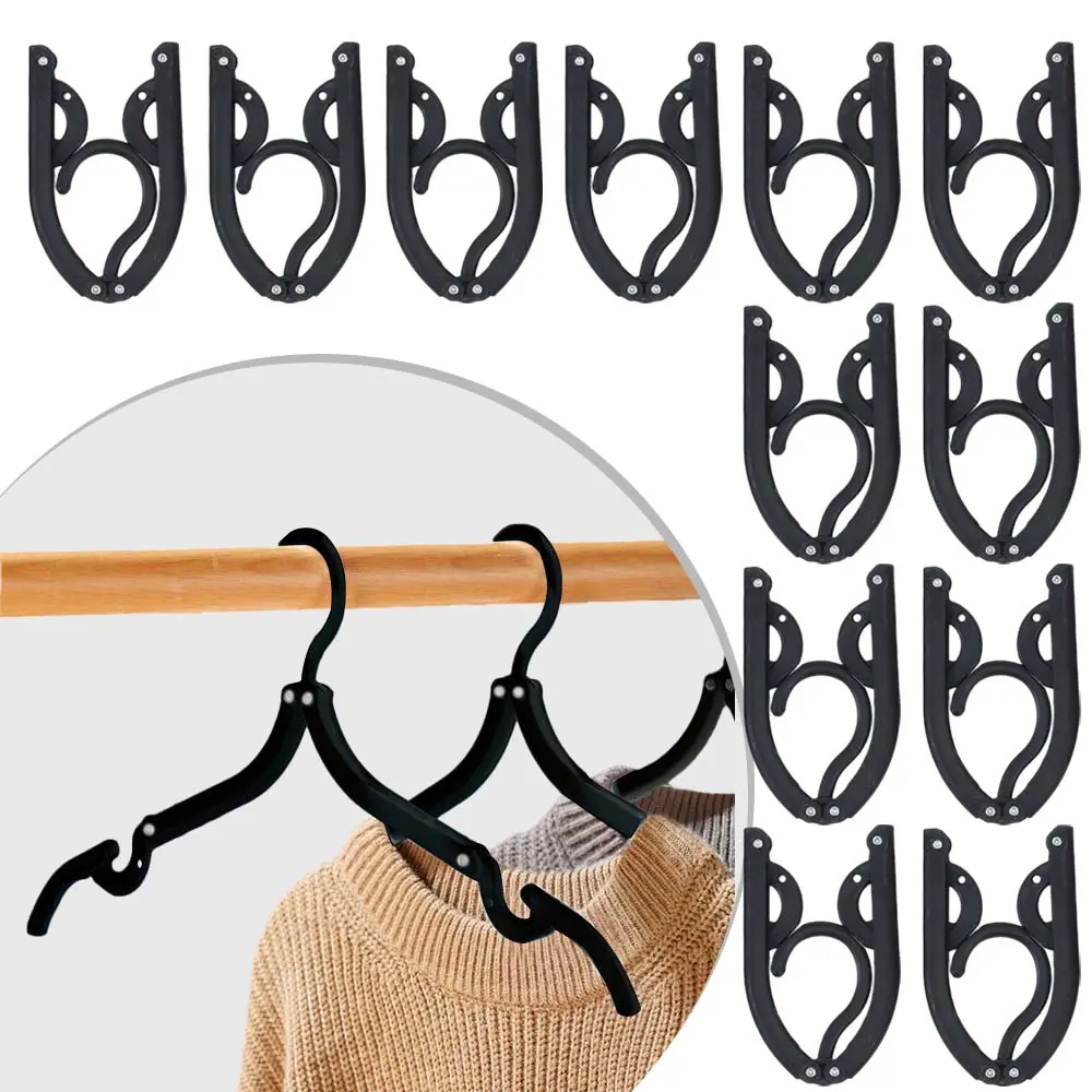 12 pcs Foldable Travel Hangers Portable Plastic Clothes Hangers Travel Hangers Plastic Accessories for Suitcase, Hotel, RV, Road Trip, Flying, Camping-Black