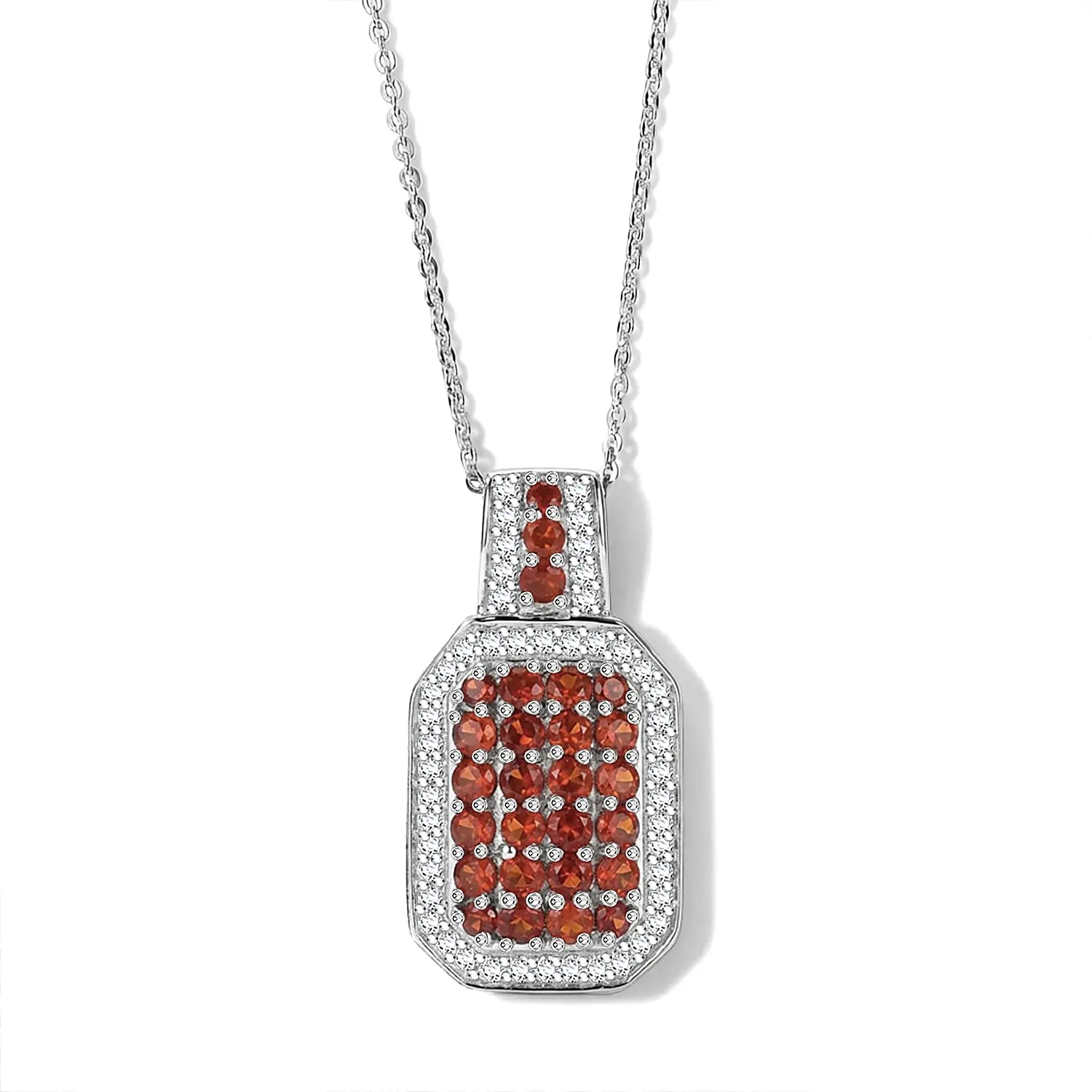 D'Joy Mexican Cherry Fire Opal, White Zircon Pendant Necklace (20 Inches) in Rhodium Over Sterling Silver 1.50 ctw