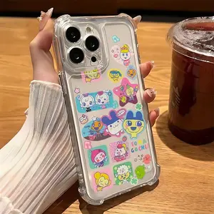 Tamagotchi Sticker Game Phone Case Smartphone Protector for iPhone 16 15 14 13 12 11 Pro Max X XR XS Max 8 7 Plus, Anti-Drop Transparent Soft Back Cover