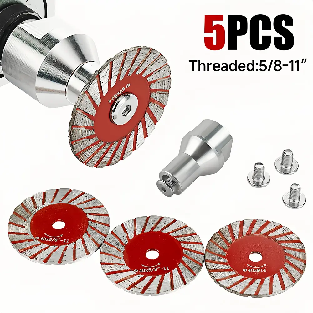 LOZLIN 5PCS 1.57" Diamond Flange Saw Blades 40mm Corrugated Edge for Granite Marble Quartz Cutting 5/8-11 Threaded Abrasive Cutters