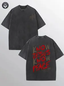 valentine shirts 1 Piece, KNOWJESUSKNOWPEA Vintage Washed Cotton T-Shirt - Double-Sided Print, High Quality Batik, Casual Street Style, Crew Neck, All-Season Comfort, Perfect Holiday Gift for Men, Stylish T-Shirt