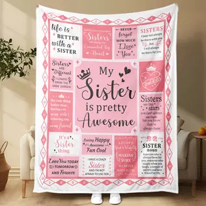 Sisters Letter Pattern Flannel Fleece Throw Blanket , Christmas gift for sister gift for girls Soft Throw Blanket, Cozy Room Accessories decoration Warm Napping Love Blanket for Home Office Travel, 2D Print Blanket Warmth