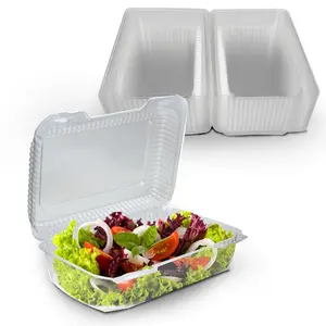 MT Products Plastic Salad Containers with Lids, 9" x 6.75" x 3" Clear Clamshell Take Out Containers for Food and Snacks - Made in USA