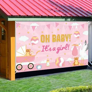 1pc 2D Flat Pink Baby Party Decoration Background Banner X 110CM/70.8 In X 43.3 In Welcome Baby Sweet Pink Stroller Decoration Party Banner Photo Background Banner Photo Props White