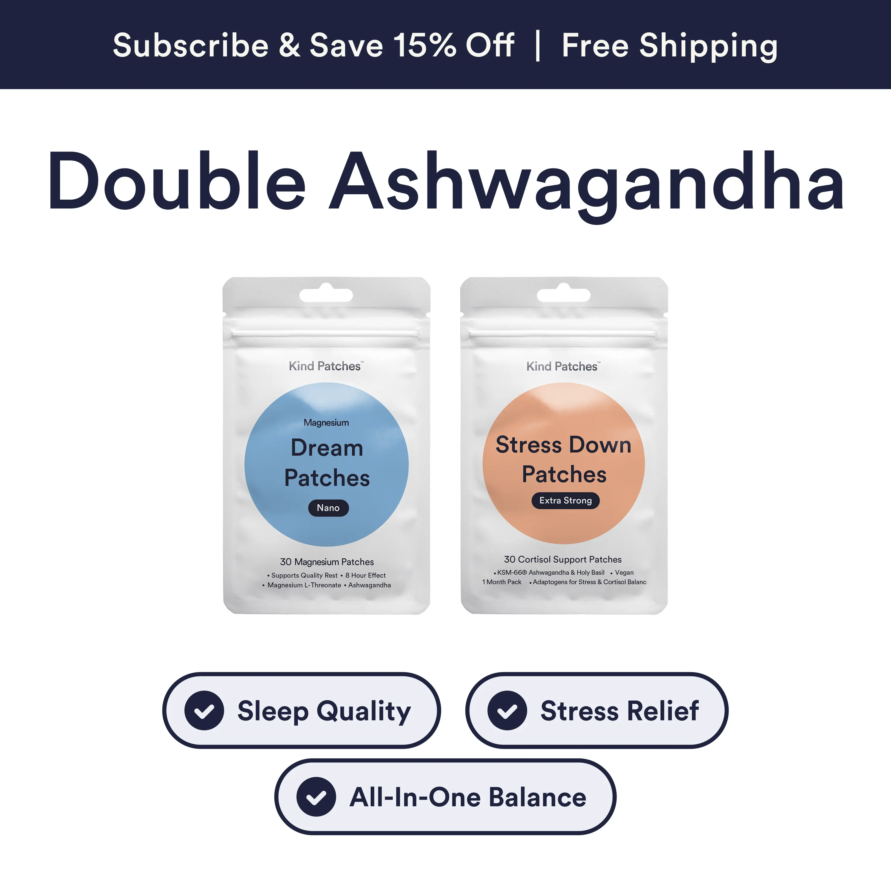 Double Ashwagandha Bundle: 30 Magnesium Patches + 30 Relaxing Patches, Support Sleep Quality, Stress Relief, Double Ashwagandha, Magnesium L-Theanine