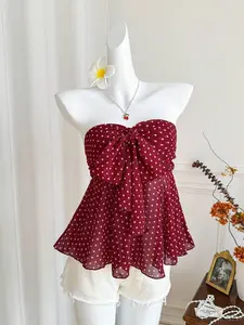 ADD2FIT x Women's Polka Dot Sexy Bandeau Tie Bow Sleeveless Crop Top, Fashionable Sweet Versatile Sexy Clubwear, Spring/Summer