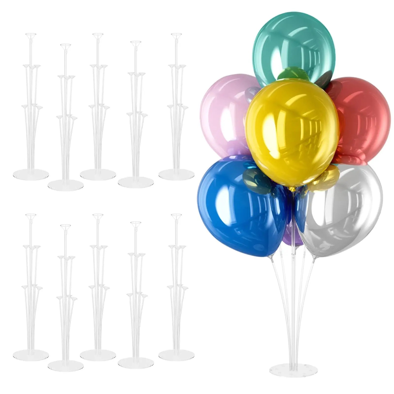 10 Set Balloon Stand Kit - Table Stands With Base  Easy Assembly Sticks Reusable Holders For Showers Weddings Birthdays Party Decorations.