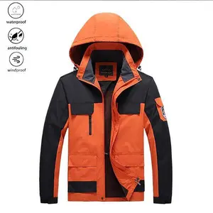 Men’s Waterproof Windproof Hooded Outdoor Jacket, Thickened Sports Hiking/Running/Camping/Fishing/Climbing Travel Casual Windproof Coat, Machine Washable, Orange & Black