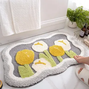 Flower Pattern Bath Mat, 2 Counts/set Non-slip Soft Absorbent Bathroom Rug, Bathroom Accessories, Decorative Carpet for Home Bathroom
