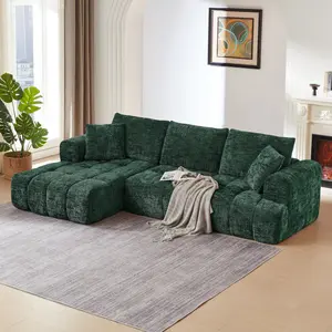 108 Inch Cloud Sectional Couch,Modern Upholstered Sofa with Deep Seat,Chenille Boneless Couches with L-Shape Chaise,Sponge Compressed Couches for Living Room (Dark Green)