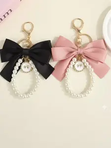 Personalized Large Bow Pearl Decorative Buckle, Small Fragrance Bag Pendant, French Keychain, Bag Charm Keychain, Suitable For Giving Gifts To Family, Friends, And Colleagues, Handbag, Car Key